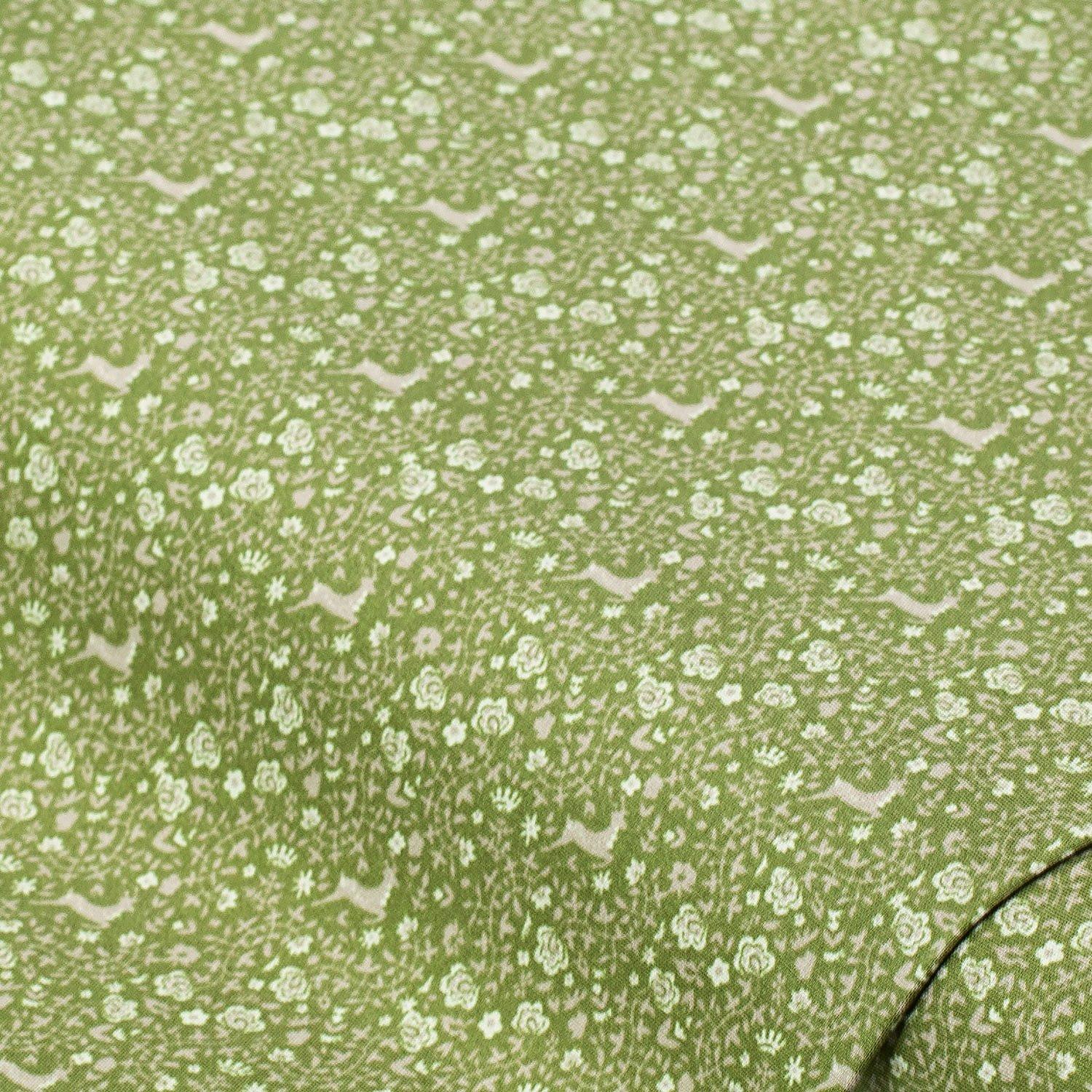 Baumwoll-Trachtenstoff "Hirsch & Blumen" salbei