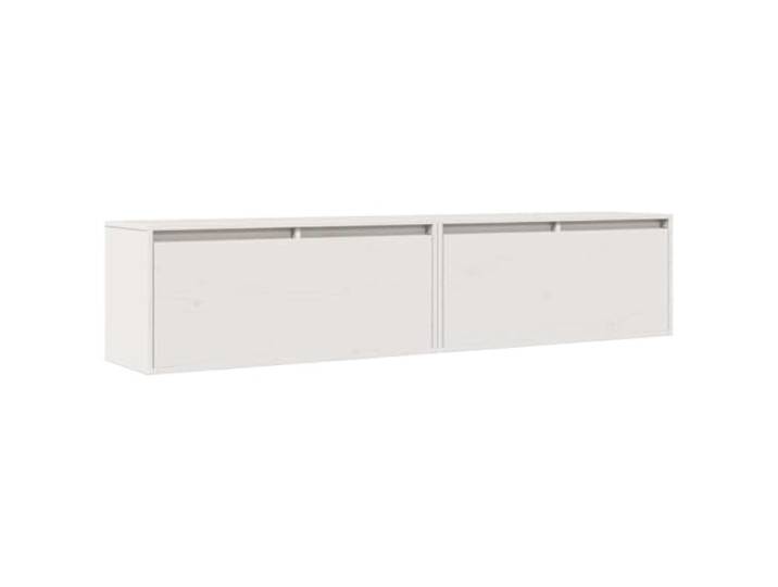 PUGYNBK Wandschrank, 2 Stück, Kiefer, Weiß, 80 x 30 x 35 cm Massivholz, hängend und schwimmend, ideal für Fernseher oder Dekoration, leicht zu reinigen