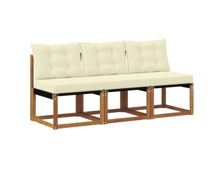 Coespram 3er Set Outdoor Mittelsofa aus Akazienholz für Terrasse Balkon Flexibles 3-teiliges Modulsofa aus robustem Holz mit bequemen Polsterkissen für Terrassenbereich und Außenbereich.