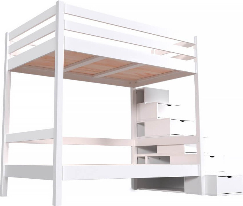 Etagenbett 4 Personen 120x200 Holz mit Treppenregal Sylvia - Weiß