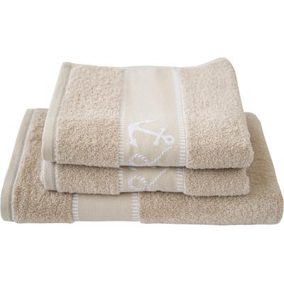 Handtuch Set DYCKHOFF "Maritim, Voyage", beige (greige), 3 Stk., Frottier, Frottier, Obermaterial: 100% Baumwolle, Handtuch-Sets, 2 Handtücher (50x100cm), 1 Duschtuch (70x140cm)