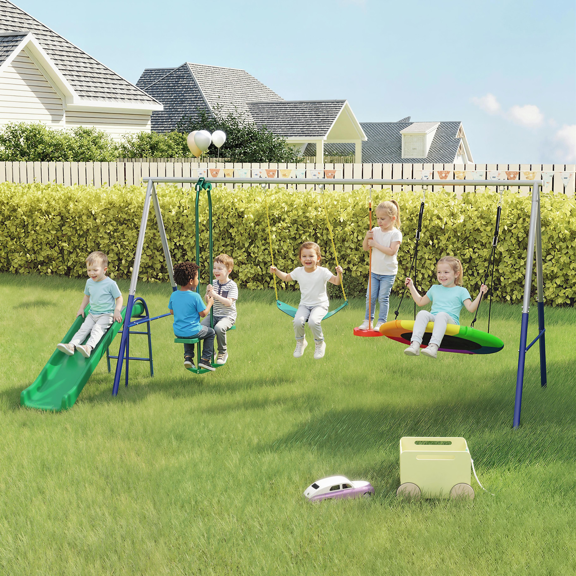 Aiyaplay Altalena 5 in 1 con scivolo e seduta a nido, 382x196x203 cm   Aosom Italy