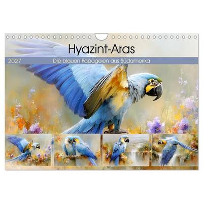 Hyazint-Aras. Die blauen Papageien aus Südamerika (Wandkalender 2027 DIN A4 quer), CALVENDO Monatskalender
