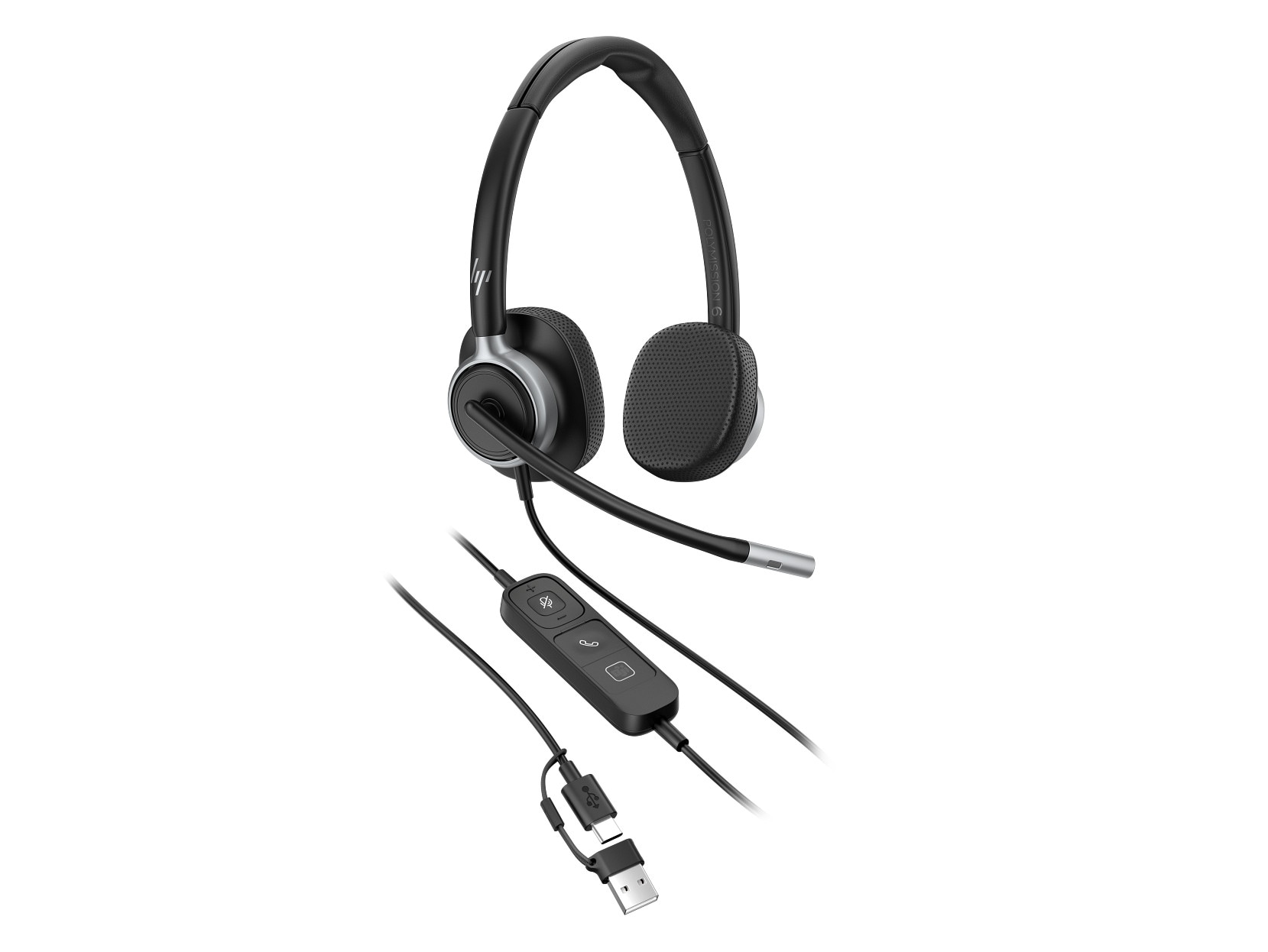 HP | Poly Mission 625 Stereo-Headset USB-C/A, kabelgebunden, KI-Geräuschunterdrückung, inkl. Etui, Bulk-Verpackung (Kommerzielles Produkt) C01C6AA#AC3