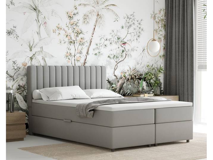 Boxspringbett 140x200 EVEREST, mit Topper, mit Bettkästen, Doppelbett, Hellgrau, Panda Möbel