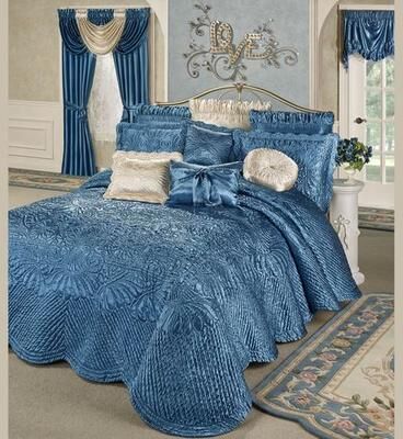 Touch of Class "Portia II Grande Bedspread Sapphire, King 24"" Drop, Sapphire"