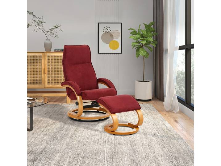 Relaxsessel mit Hocker Rot/Rot Microfaser 67 x 107 x 85cm