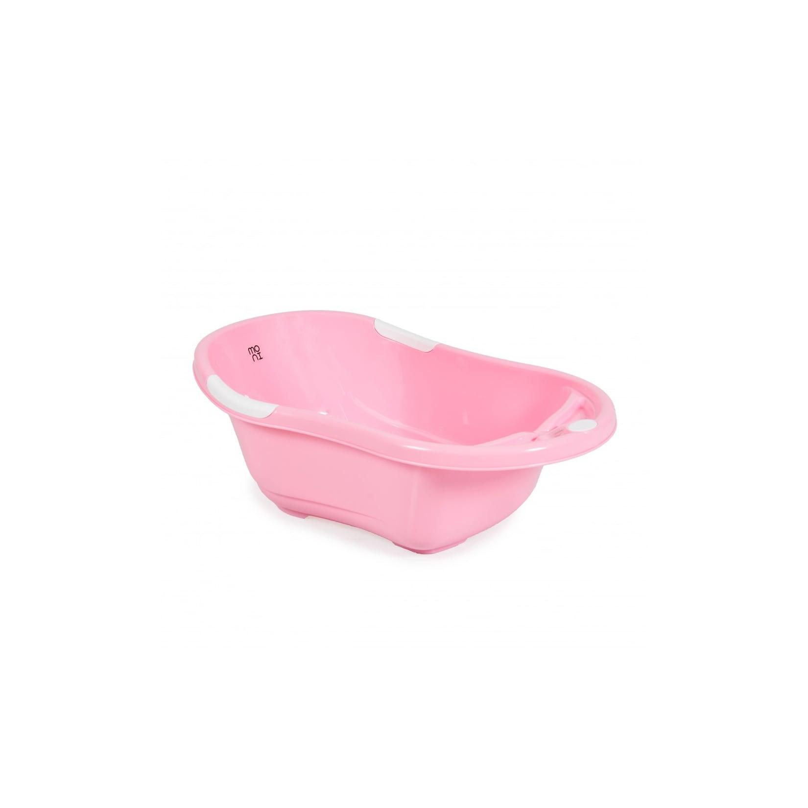 Babybadewanne Lilly platzsparend mit Wasserablauf, Ablagefächer für Zubehör rosa
