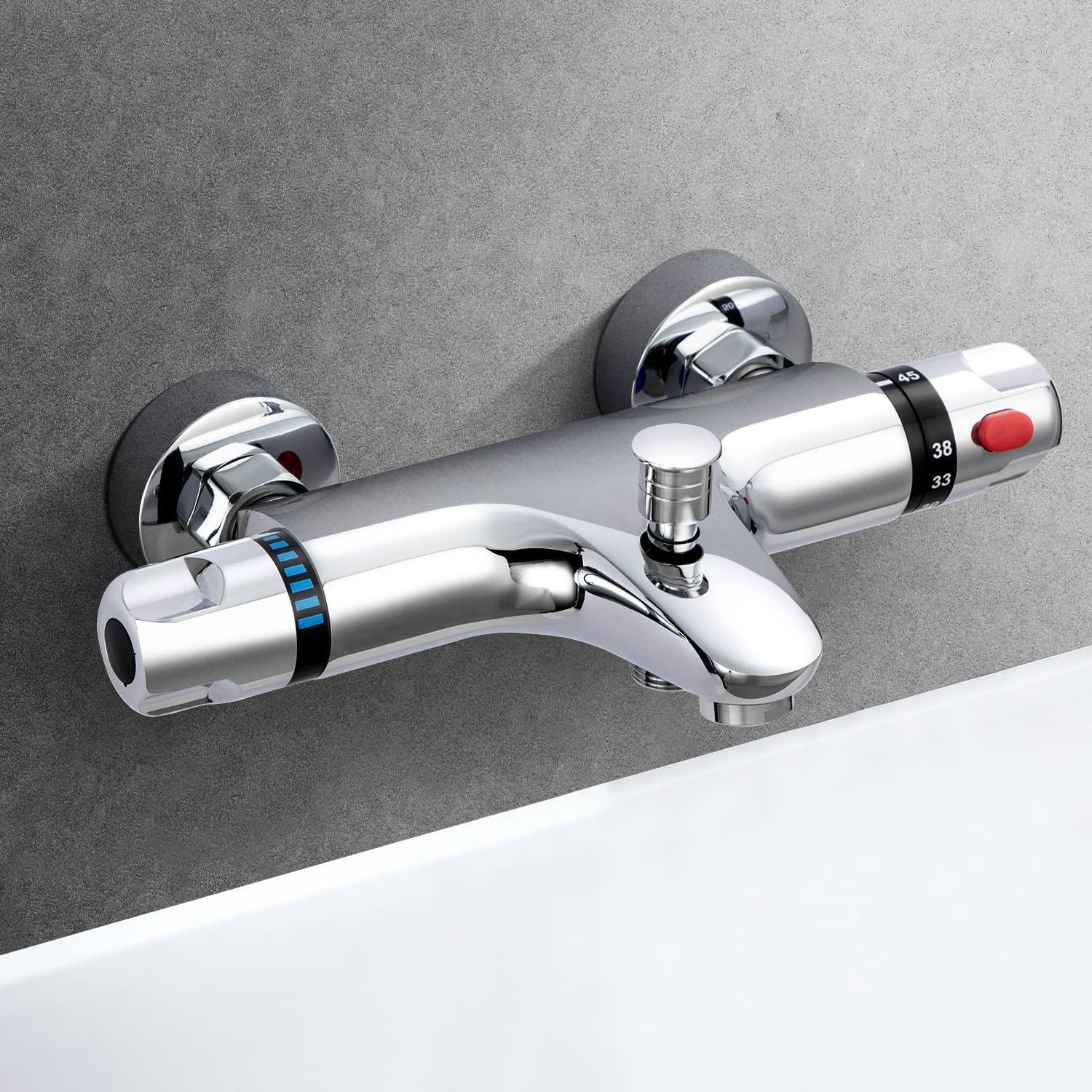 Dripio Thermostatische badkraan met safety stop, chroom, wandmontage