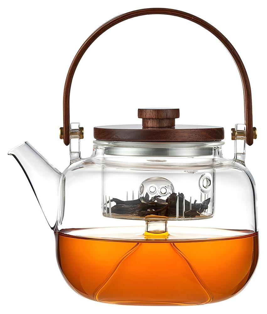 Dripio Theekannetje van borosilicaatglas met zeef en houten deksel, 800 ml