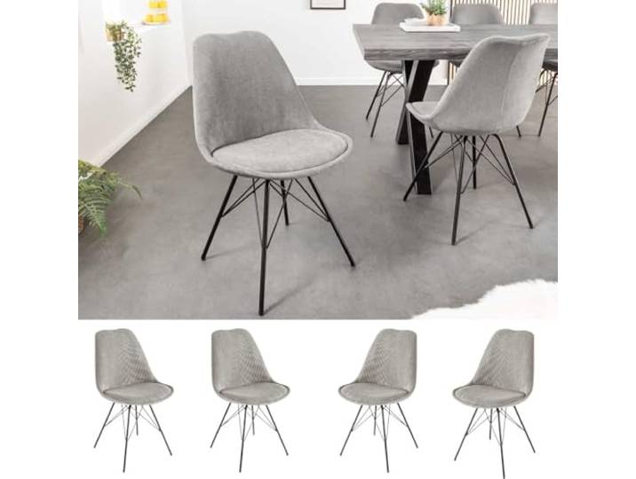 4er Set Design-Klassiker Stuhl NORWAY grau Cord Metallgestell schwarz Retro