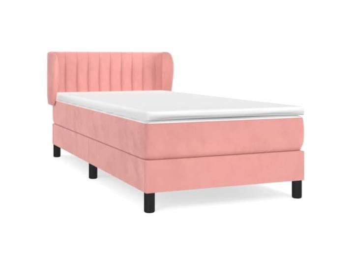 PUGYNBK Boxspringbett, Samt, Rosa, 90 x 190 cm Verstellbares Kopfteil, Taschenfederkernmatratze, mittlere Festigkeit, Matratzenschoner