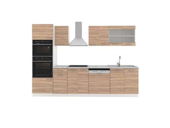 Vicco Küchenzeile R-Line, Sonoma, 300 cm 8 Module · Höhenverstellbare Füße · Ohne Arbeitsplatte · Robuste Fronten · Mit Backofen-/Mikrowellenschrank