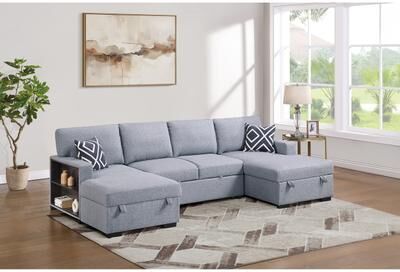 Esofastore Boucle Upholstered Gray Finish 3pc Convertible Sectional Tapered Legs