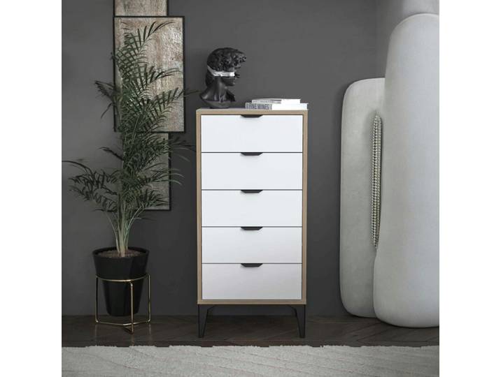 Commode étroite 5 tiroirs BYRON - Blanc