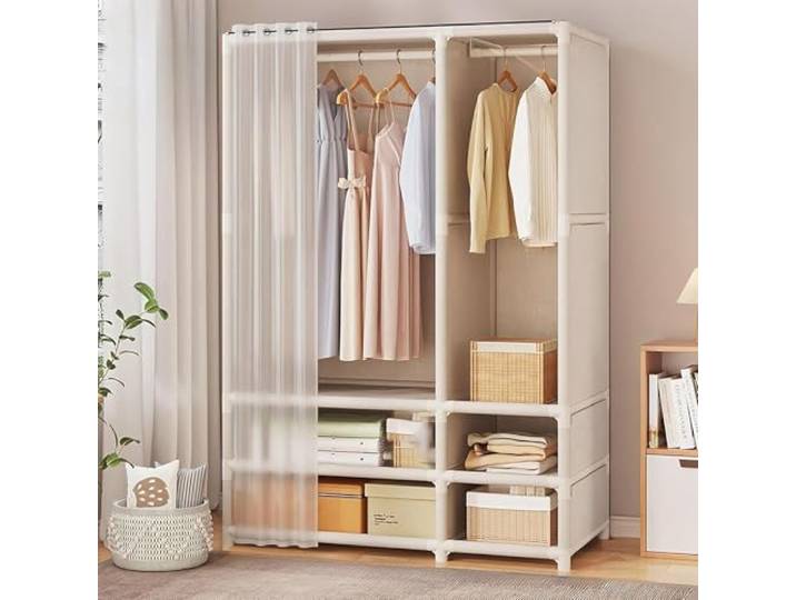 VJDKGUIDC Kleiderschrank Stoff, Stoffkleiderschrank mit Staubschutzhülle Kleiderbügel Starke Tragfähigkeit Robust und Langlebig, Textilschrank Zur Aufbewahrung Von Kleidung im Schlafzimmer