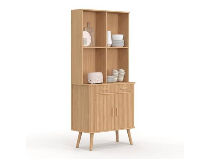 IDMarket - Küchenanrichte, 80 cm, Romie, 2 Türen + Schublade, Latten-Effekt, Holzlatten