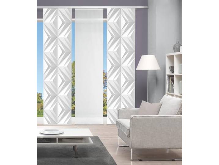 HOME WOHNIDEEN 88564 3er-Set Schiebegardine 'FRESKO', Digitaldruck auf Bambus-Optik, mit abstraktem Motiv, 260x60cm, Farbe: Grau
