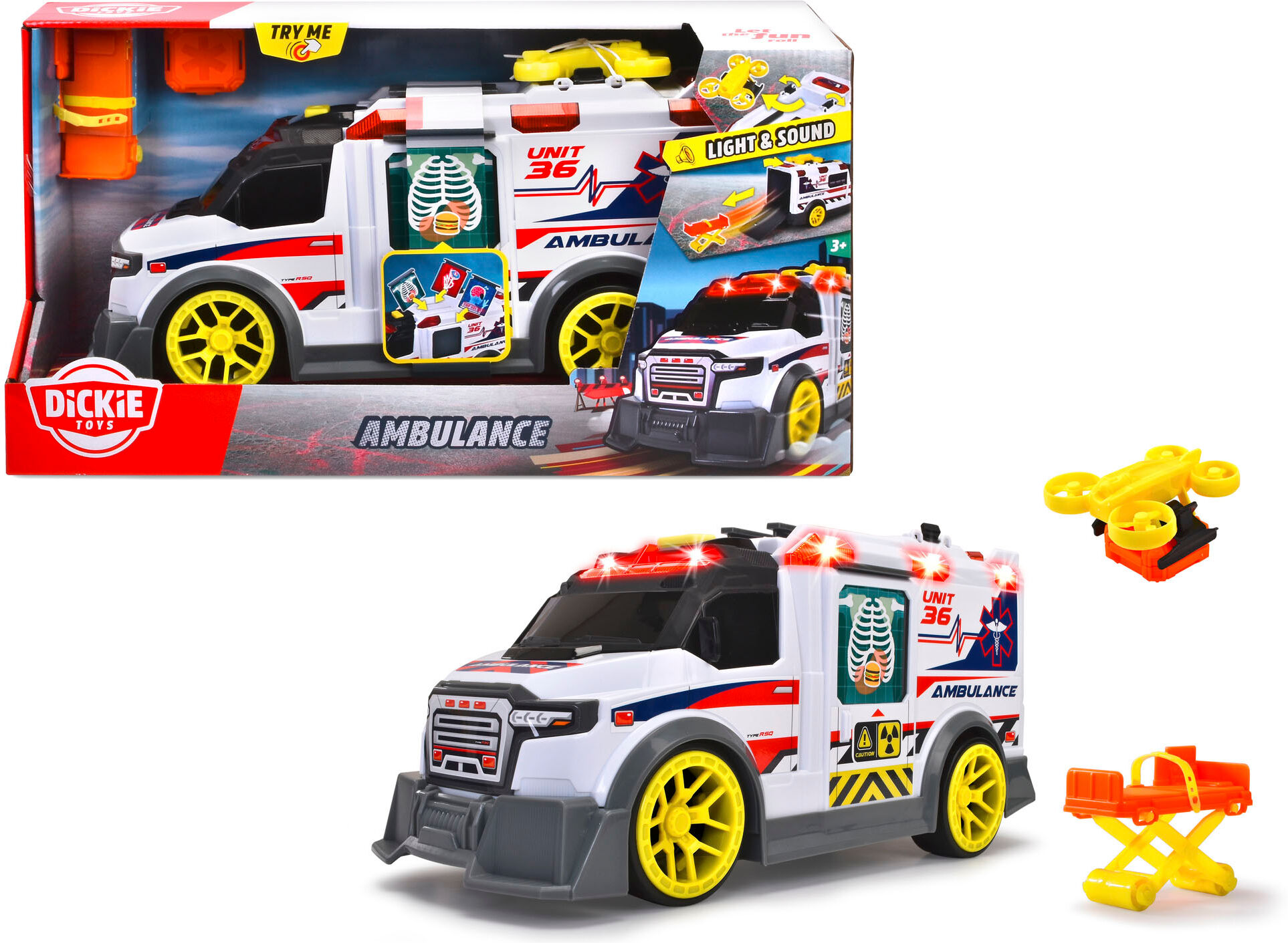 Spielzeug-Krankenwagen DICKIE TOYS "Ambulance", bunt, Spielzeugfahrzeuge, Kinder, Kunststoff, Spielzeug-Krankenwagen, mit Licht & Sound