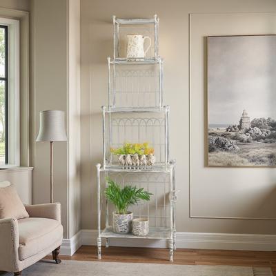 ZWYO HOSIMU "3-Tier Iron Etagere Shelf with Arched Railings & Distressed Finish Display Rack 80.5"" for Indoor Outdoor Storage"