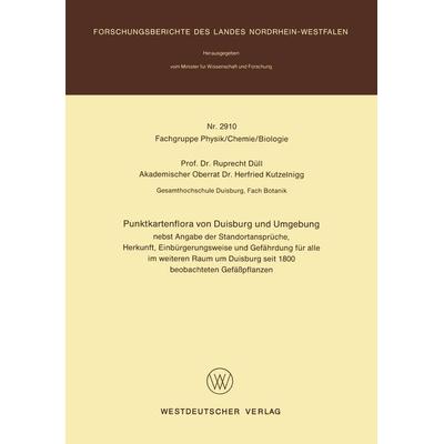 Punktkartenflora von Duisburg und Umgebung, Taschenbuch von Ruprecht Düll, VS Verlag für Sozialwissenschaften, 978-3-531-02910-8
