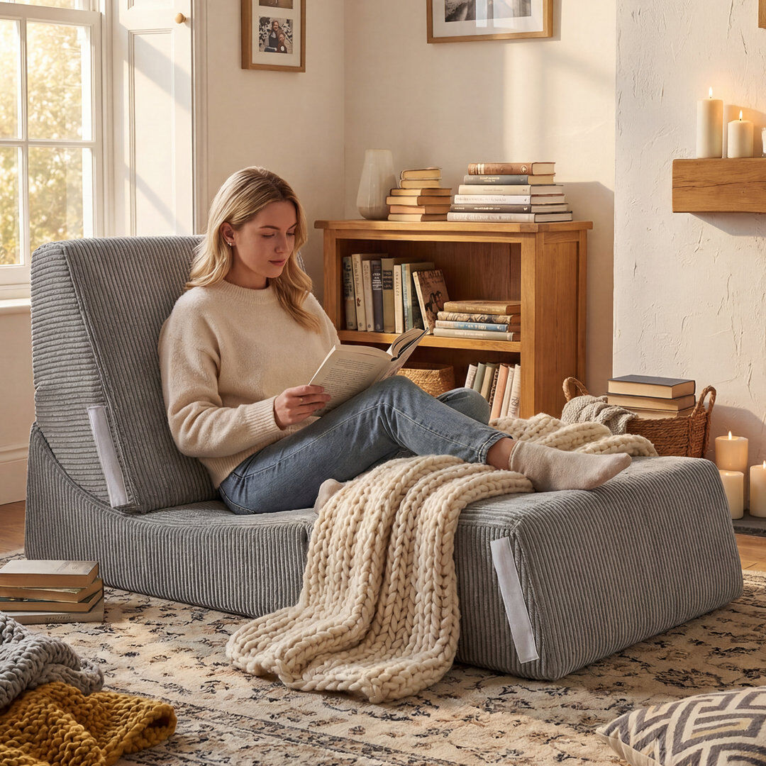 17 Stories 3-in-1 Folding Convertible Chair Corduroy Sleeper Convertible Chair for Small Spaces Grey Grey 70cm H X 66cm W X 95cm D