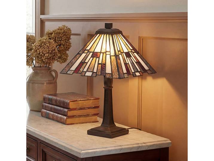Inglenook Tischlampe bronze/bunt 37 cm Metall/Glas - QUOIZEL - Wohnzimmer - Tiffany - Einflammig
