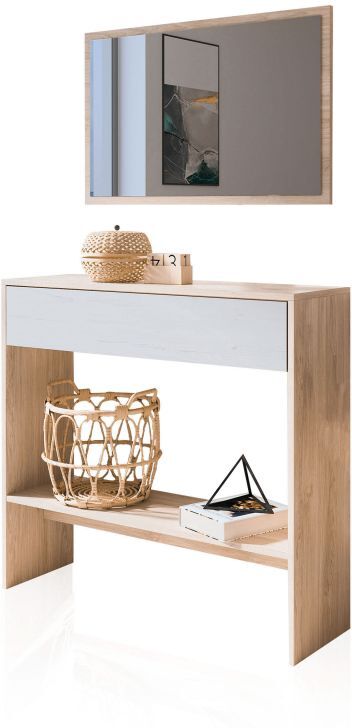 duehome Mueble de recibidor consola con 1 cajón y espejo 91,5 cm Aros - Tofe - Andersen Pino