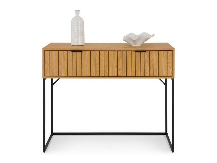IDIMEX Konsolentisch SELO, Beistelltisch schmal mit Rillen Design und 2 Schubladen wildeiche