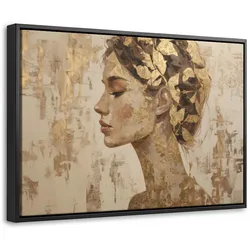 LEINWAND Bilder mit Rahmen - Frau - Gold - Abstrakt - Textur - 60x40