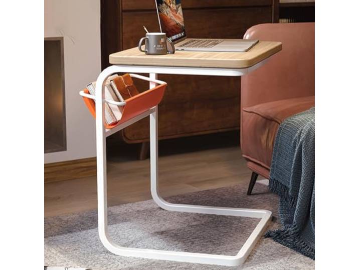 Runde Tische， Sofa-Tabletttisch mit Aufbewahrungstasche(/Natural+/White)