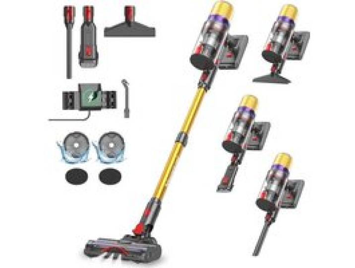 V16 Aspirateur Balai Sans Fil 55Kpa/600W/80Mins Aspirateur Sans Fil Puissant Écrans Tactiles Led Mode Automatique Brosse Anti-E