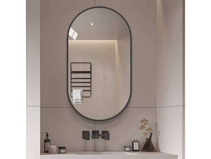 Miroir Salle de Bain 50x80 cm Ovale Ellipse Pose Horizontale ou Verticale Verre de Sécurité avec Film Anti-Éclats - Argenté