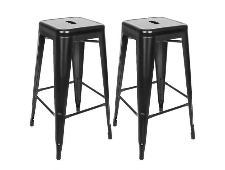 2X Tabouret Bar Carré Noir Bistrot Cuisine Chaise Haute Chaise de Bar