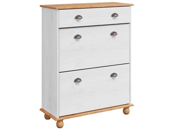 PROMOTION Cabinet à chaussures Meuble de Rangement - ASKIM Blanc 85x35x108 cm - Bois massif pin 61861 - BestMeuble
