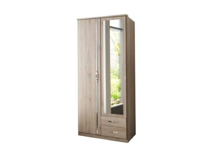 M Möbel-Direkt Deutschlands schnelle Möbel Kleiderschrank Duo in Eiche San Remo mit Aufleistungen in Chrom – Drehtürenschrank in verschiedenen Größen - Kleiderschrank 91 cm Breite