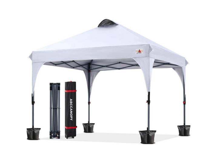 Gartenpavillon 3x3M wasserdicht mit Zubehör Weiß, 304.8x297.2x304.8 cm, Sonnenschutz, Pavillons