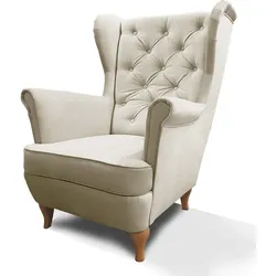 CHESTERFIELD-SESSEL Falco beige mit Holzbeinen