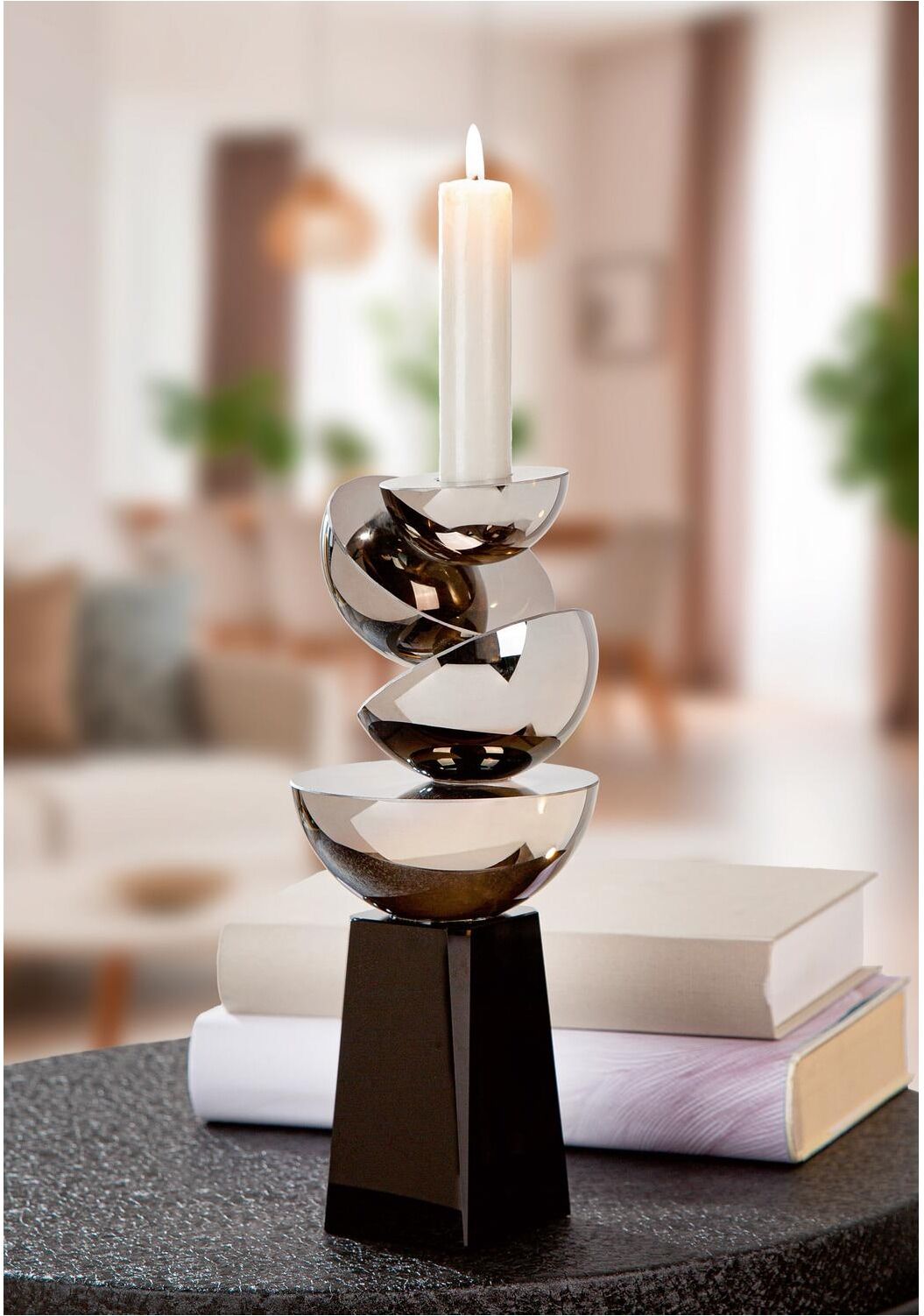 Kerzenleuchter GILDE "Glass Art, Kerzenleuchter, "Hakura", Glas, schwarz", silber (schwarz), B:9,5cm H:23,5cm T:9,5cm, Glas, Kerzenhalter, Kerzenleuchter, Kerzenleuchter Hakura Tischdeko modern Dekoleuchter schwarz B/H/T: 9,5cm x 23,5cm x 9,5cm