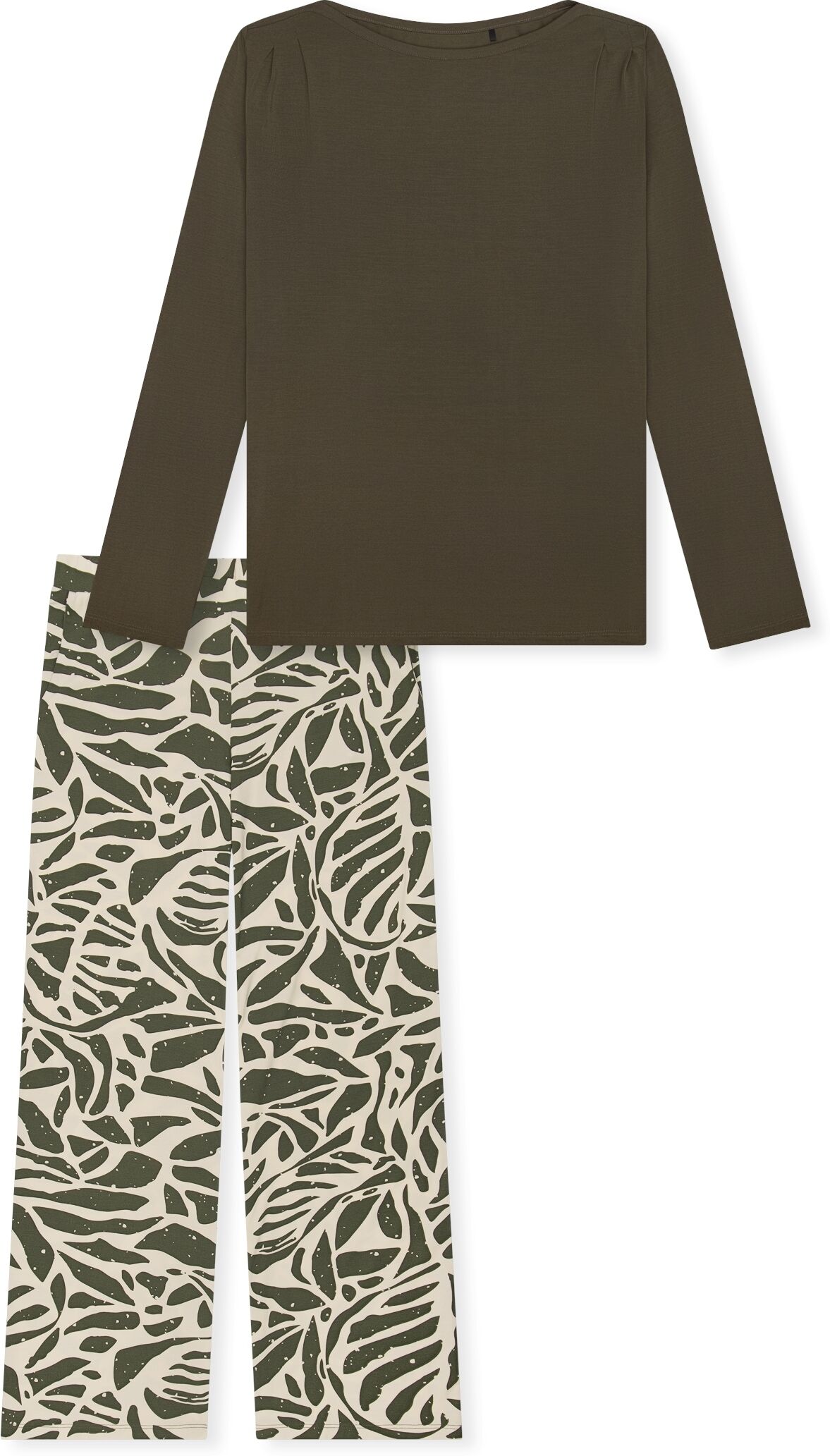 Schlafanzug SCHIESSER "Selected Premium", Damen, Gr. 36, grün (707, grün), Single Jersey, Obermaterial: 95% Modal, 5% Elasthan, bequem lang, U-Boot-Ausschnitt, Homewear-Sets Schlafanzug, mit U-Boot-Ausschnitt, langen Ärmeln 707, grün 36