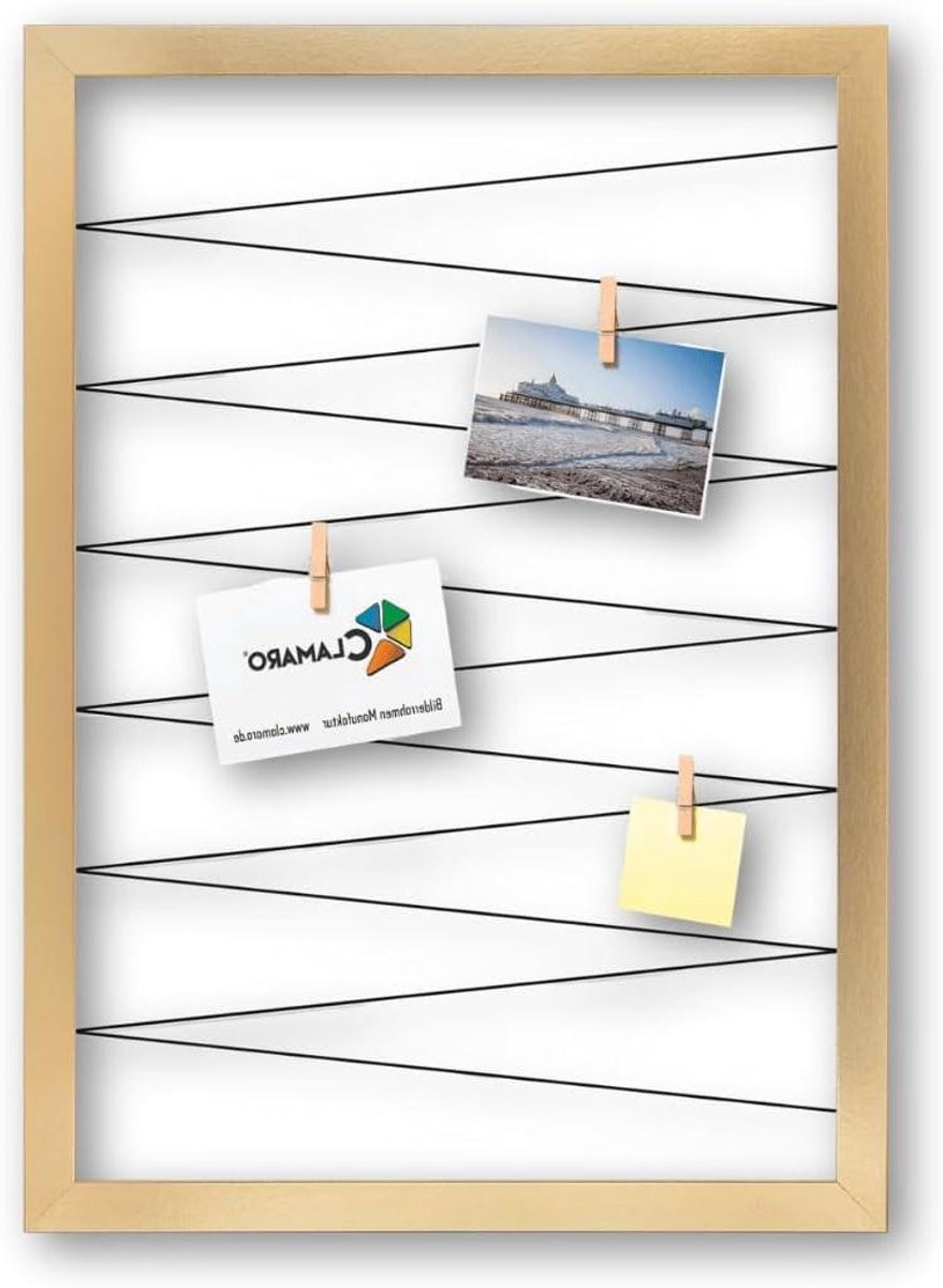 Fotohouder Collage Galerij Muur Decoratie met Houten Klemmen - Goud - 70 x 90 cm
