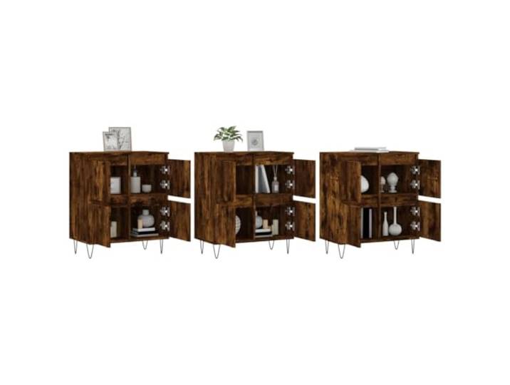 KTHLBRH Sideboards 3 Stück Eiche Rauchholz mehrschichtig 180 x 35 x 70 cm Klassisches Design, großer Stauraum, Ausstellungsfläche, kippsicher