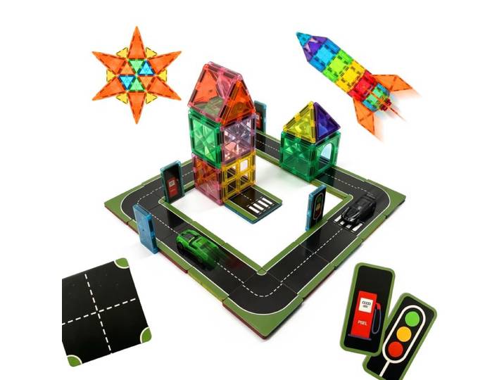 Relaxdays Blocs magnétiques Routes & Voitures