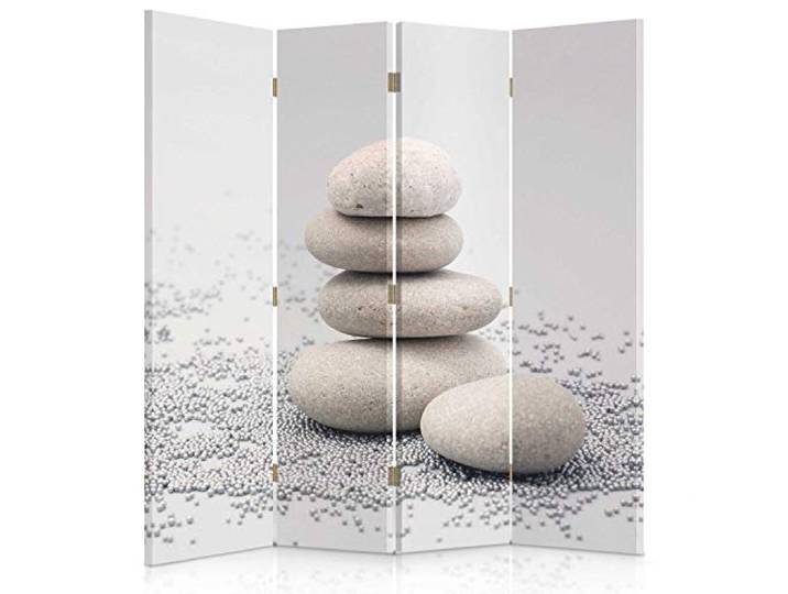 Feeby Paravent Kieselstein 145x150 cm 4 Teilig Modern Design einseitig Raumteiler Wandschirme Foto Trennwand Raumtrenner Sichtschutz Spanische Wand auf Leinwand Bedruckt Beige Grau
