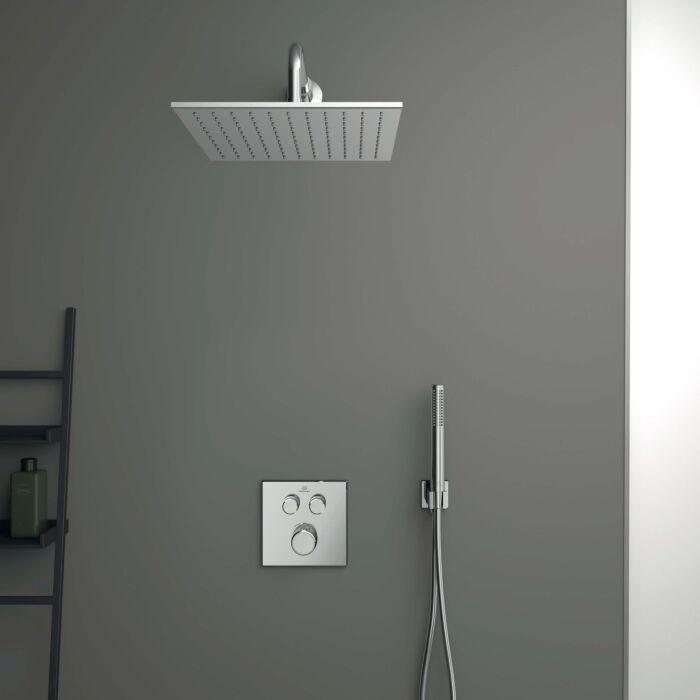Ideal Standard Ceratherm Navigo Duschsystem Set Unterputz, eckig, chrom mit Thermostat, Kopfbrause, Handbrause