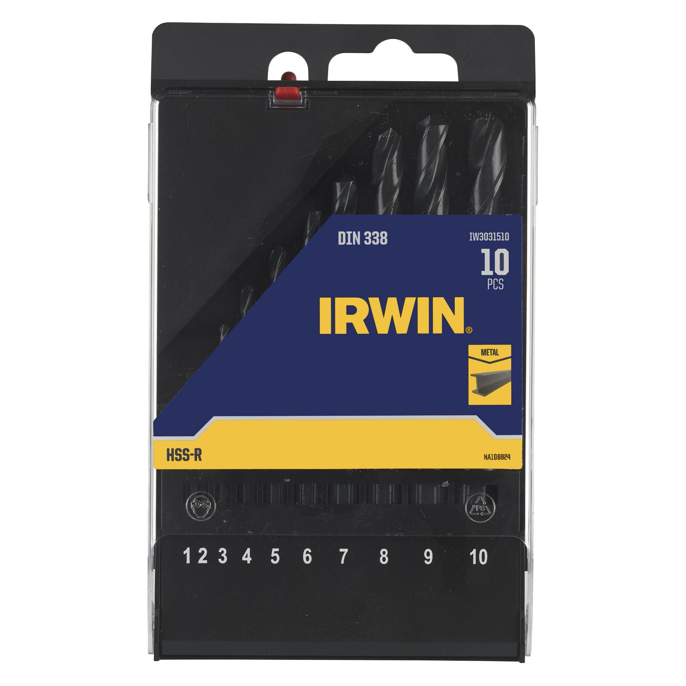 Irwin WIERŁO METAL HSS-R DIN338 kpl.10szt. 1-2-3-4-5-6-7-8-9-10mm w kasecie (37262434)