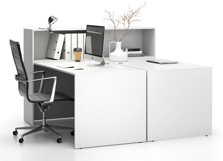 PLAN Büroschreibtisch-Set SEGMENT Double, mit 2 Einlageböden, weiß/weiß