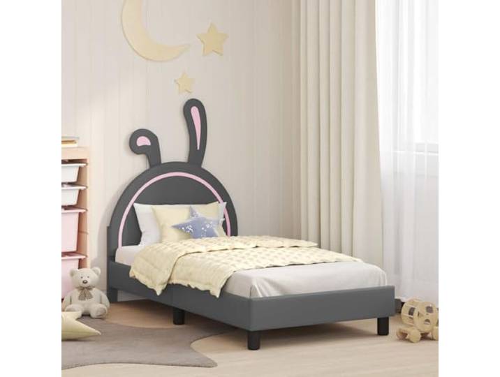 Stabiles Holzwerkstoff Metall Bettgestell Modernes Design mit Stauraum Kinderbettgestell mit Kopfteil Hellgrau 80 x 160 cm PU, stabiles Jugendbett mit Stauraum, Ohne Boxspring Modernes Design,