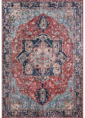 Momeni Karachi Distressed Red/ Navy Medallion Polyester Area Rug
