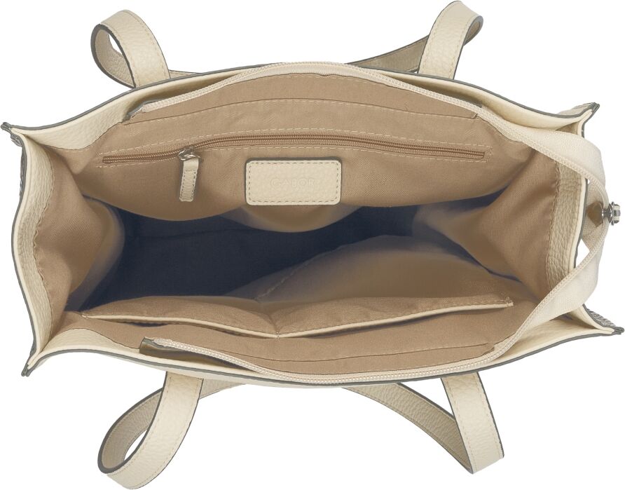 Shopper GABOR "Elfie Luxe", Damen, Gr. B/H/T: 29,5cm x 33cm x 10cm, weiss (beige kombiniert), Lederimitat, Schlangenoptik, gemustert, Taschen Shopper, Damen Handtasche mit Leopardenoptik mit Pouch-Anhänger beige kombiniert B/H/T: 29,5cm x 33cm x 10cm